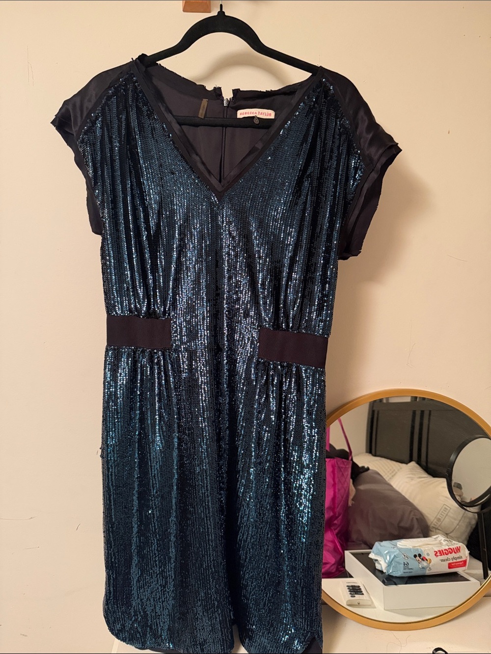 Rebecca Taylor Navy Sequin V-Neck Dress